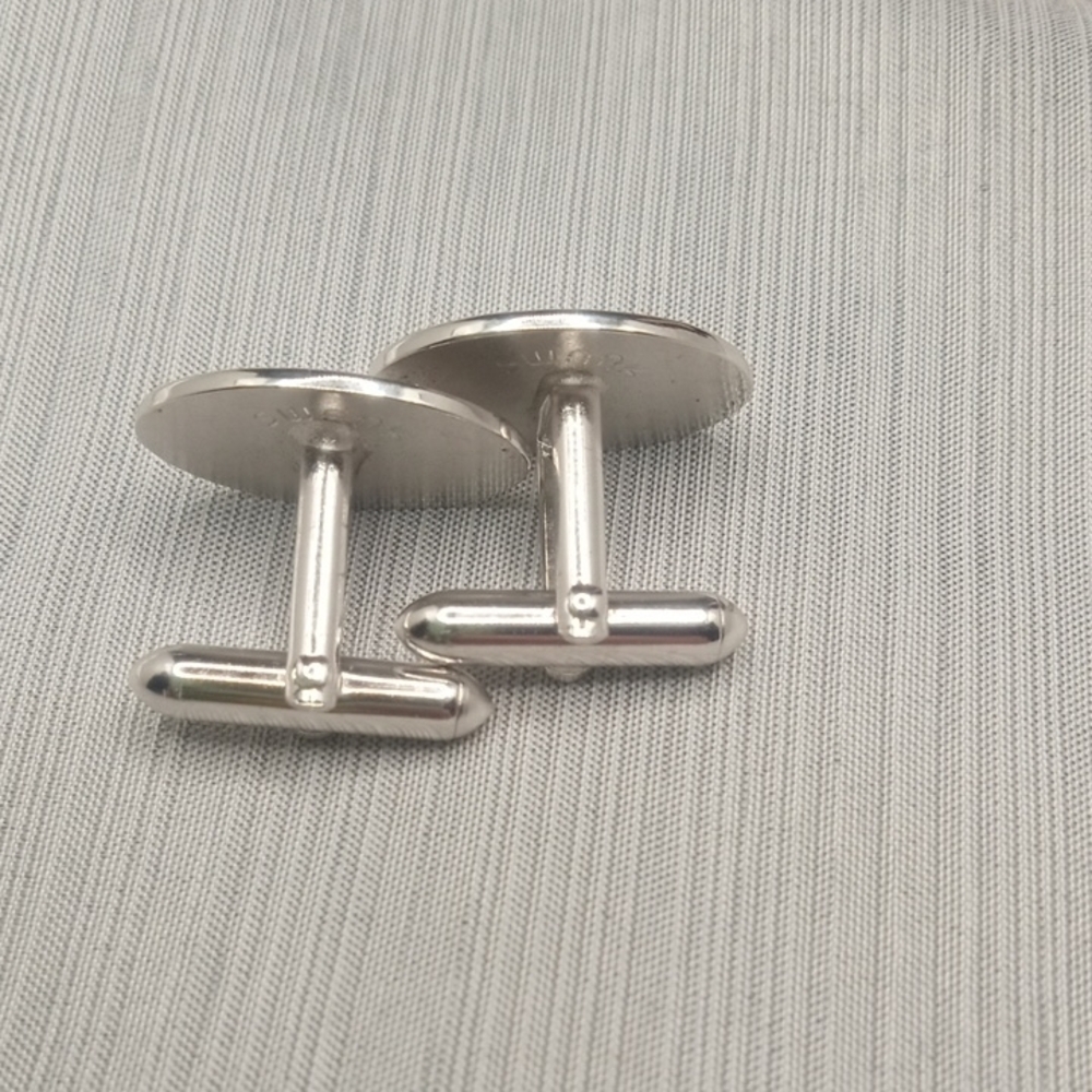 Silver Toned Oval Cufflinks By Swank - Picture 7 of 9